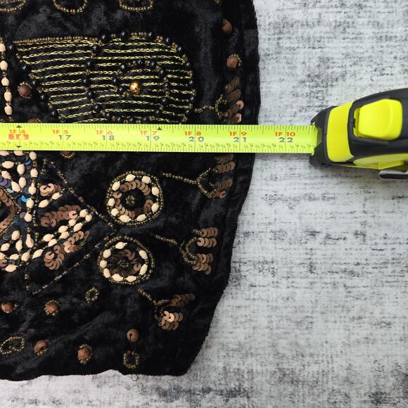 Effect Vest Womens Medium Black Sequin Beaded Velvet Boho Festival Retro 90s M - Picture 8 of 11